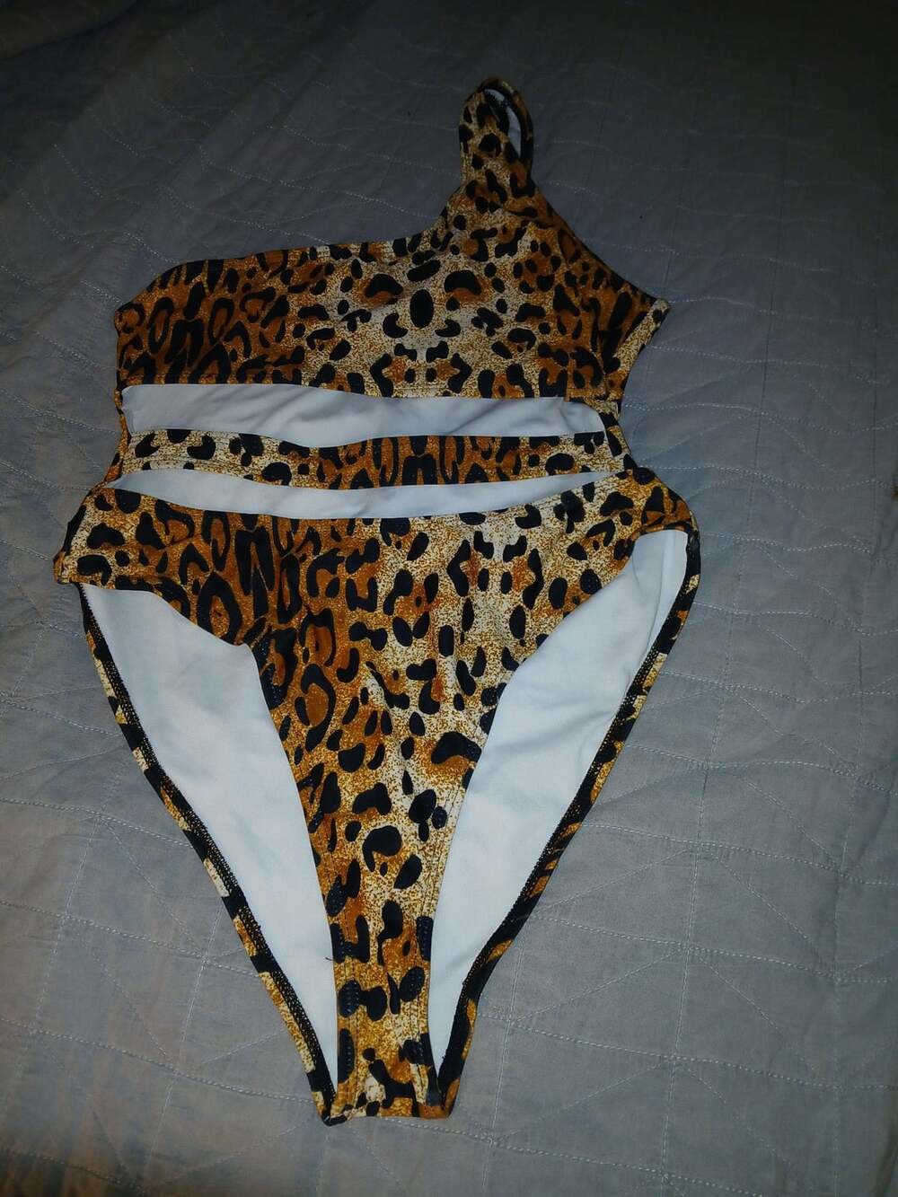 Leopard Print One-Shoulder Cutout One-Piece Swimsuit Size S